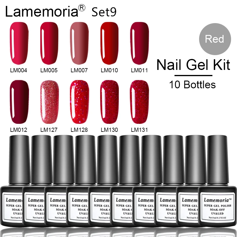 Set9 Lamemoria Гель-лак для ногтей гибридные лаки для ногтей полуперманентный гель uv Vernis цвет все для маникюра гель лак основа праймер - Цвет: Set9