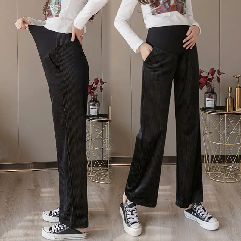 Pregnancy Abdominal Corduroy Pants Boyfriend Trousers Maternity Pants For Pregnant Women Clothes High Waist Trousers Loose Pants