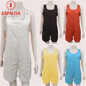 

Soft Comfort Solid Color Patchwork Cotton Playsuits Sleeveless Square Neck Button Pocket Decor Streetwear Fashion Women Jumpsuit
