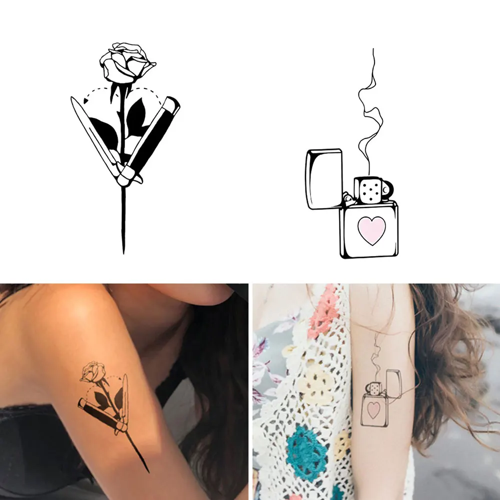 

Black And White Flower Pattern Tattoo Stickers Waterproof Men And Women Models Cute Personality Tattoo