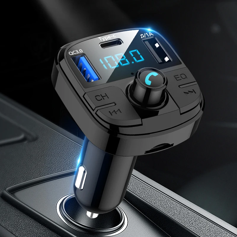 

BT29 Bluetooth 5.0 Car Kit Handsfree Wireless FM Transmitter QC3.0A Quick Dual USB LCD Car MP3 Player One button EQ subwoofer