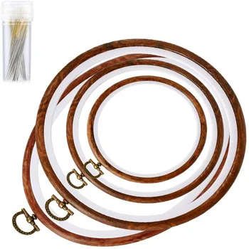 

MIUSIE 4pcs Round Wooden Embroidery Hoops Frame Set Plastic Cross Stitch Hoop RingsLarge Eye Embroidery Needles Craft Tool