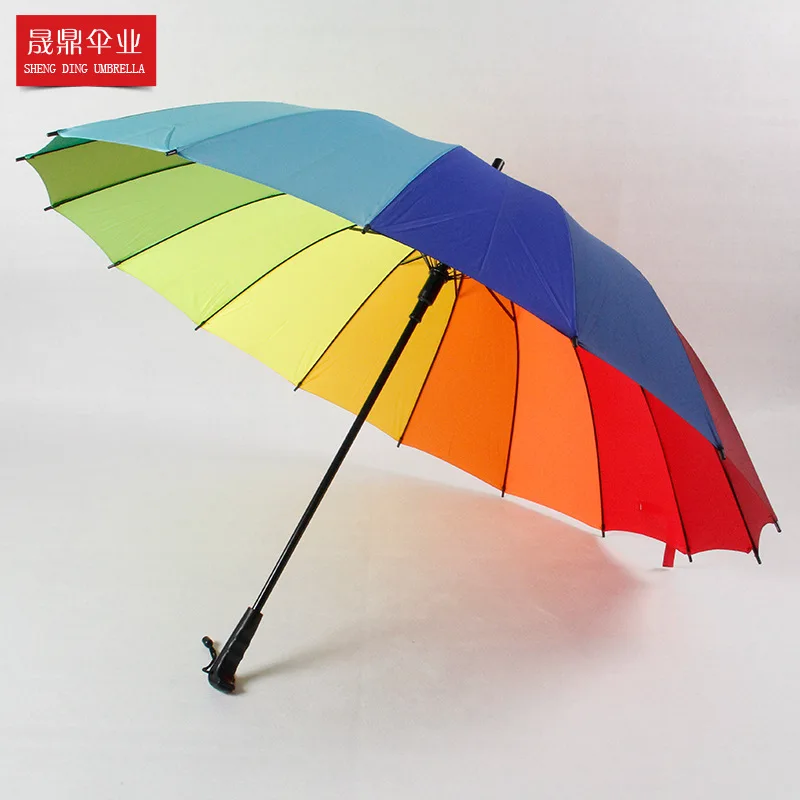 

16 Bone Ultra Large Straight Pole Automatic Rainbow Umbrella Customizable Creative Business Gift Advertisement Rainbow Umbrella