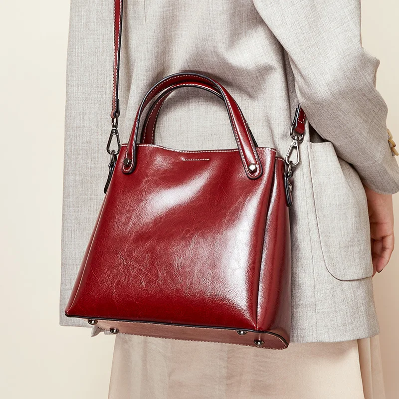 

2019 Autumn And Winter New Style Limited Edition Retro Oil Wax Cowhide Bag Classic Versitile Bucket Bag WOMEN'S Leather Bags