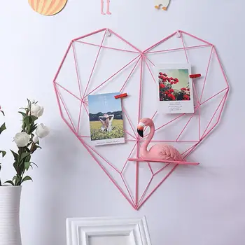 

1 Pcs Iron Heart-shaped DIY Grid Mesh Picture Rack Photos Postcard Holder Storage Shelf Wall Home Decor Home decoration