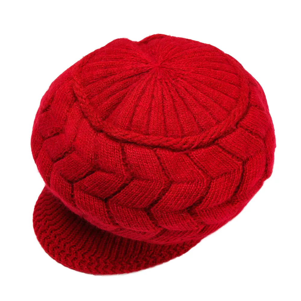 Стиль, женские береты, Женская одноцветная шапка бини, сохраняющая тепло, вязанная подкладка, простая зимняя уличная теплая шапка - Цвет: Красный