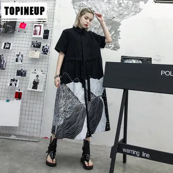 

All-match Short Sleeve Lapel Printed Waist Hugging Dress Loose Summer Polyester Printing Leisure Korean Style Dresses Popular