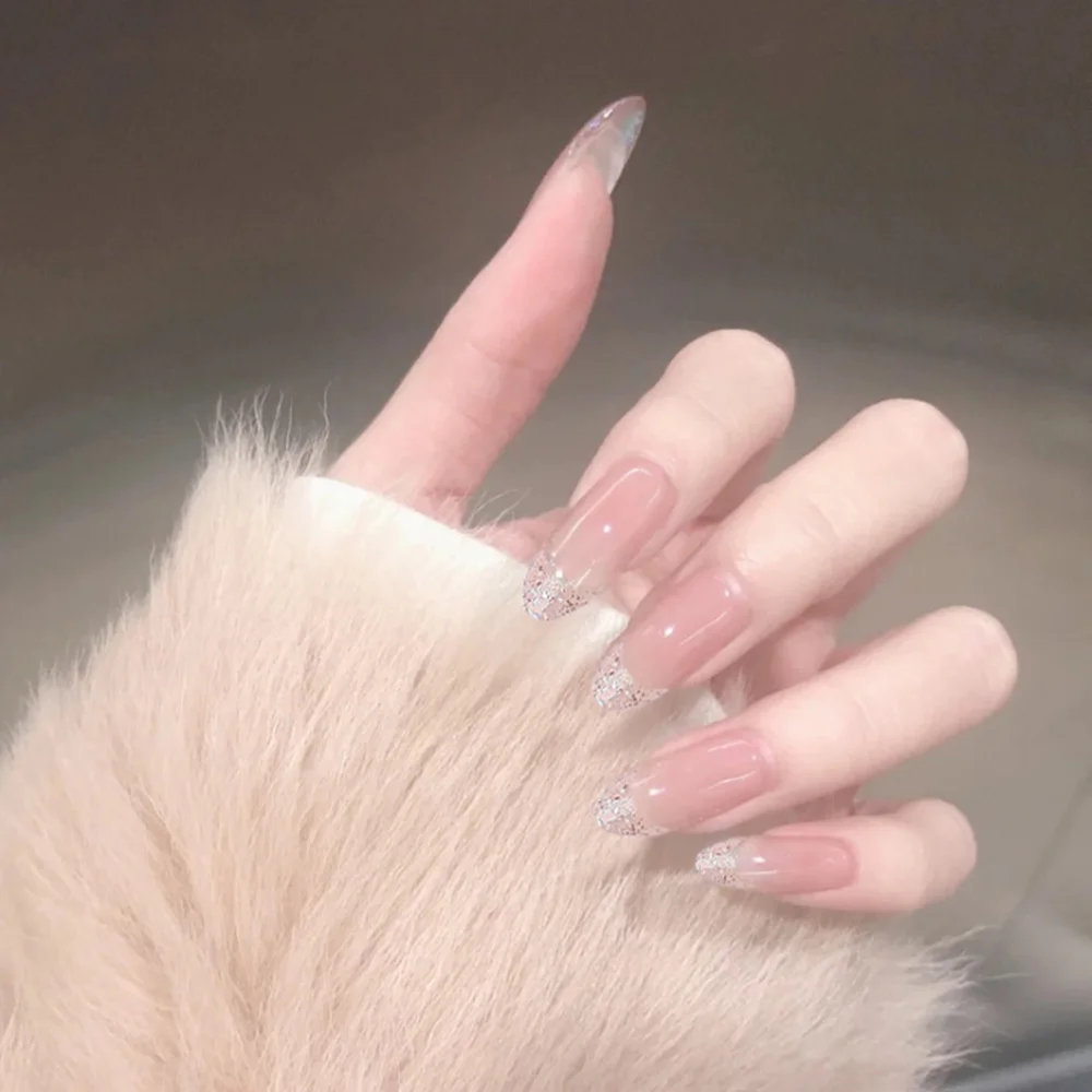24 Pcs Shiny Pink Nude Extra Long Fake Nails Coffin Full Cover Glossy False Nail Long Ballerina Nails With Glue Sticker False Nails Aliexpress
