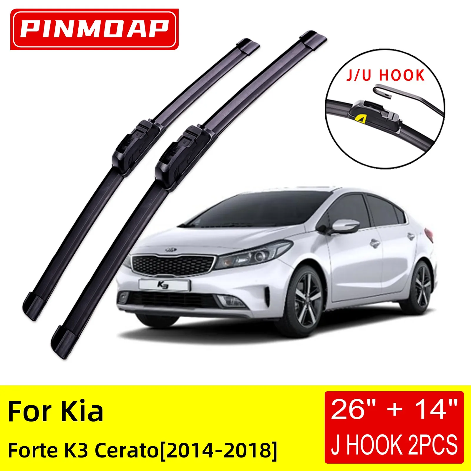 

For Kia Forte K3 Cerato 2014 2015 2016 2017 2018 Front Wiper Blades Brushes Cutter Accessories U J Hook