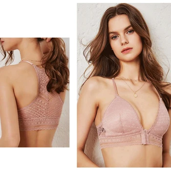

2020 Lingeries Sexy Lace Bra And Panty Set Front Closure Seamless Push Upwomen Underwear Set Wireless Women'S Lingerie Lingerie