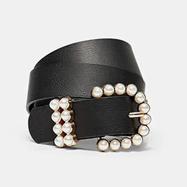 Стиль, кожаный ремень, женский пояс, роскошный, черный, для джинсов, платья, для женщин, жемчуг, Шипованная Пряжка, для девушек, женская мода, декоративный