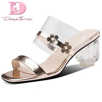 

Doratasia 2020 Brand Design Patent Leather Flowers Transparent Clear Heels Summer Sandals Slipper Pumps Women Shoes Woman