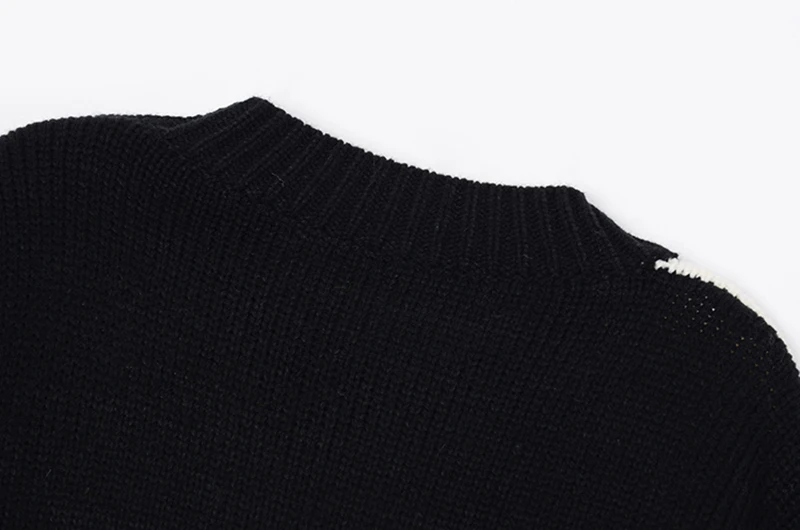 [EAM] Black Pattern Big Size Knitting Sweater