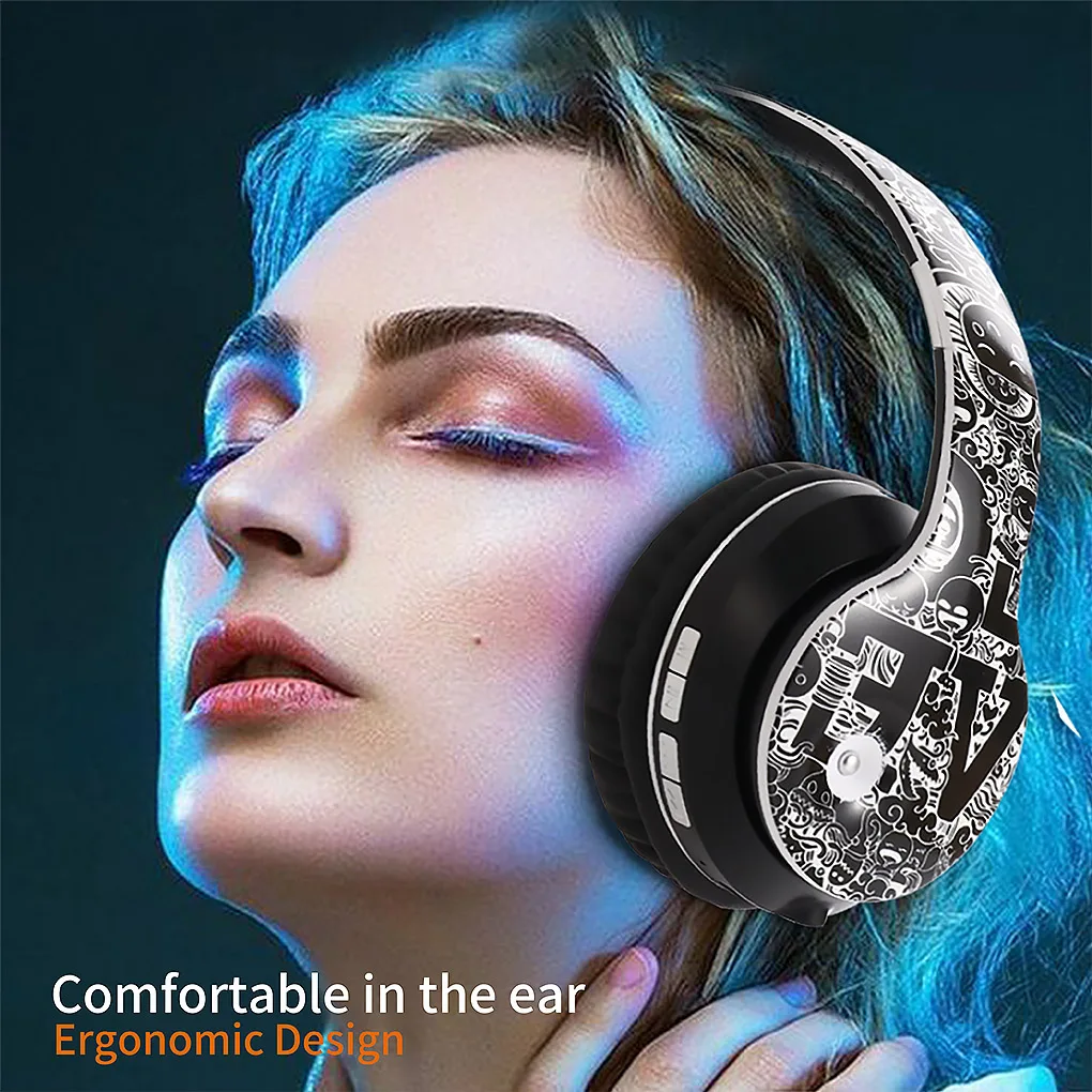 Bluetooth 5 0 Wireless Headset Graffiti Foldable Sports Game Headphones for Mobile Phone