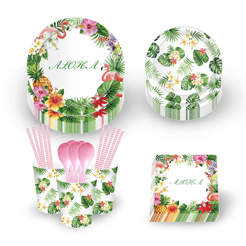 

93pcs/set Flamingo Paper Cup Plate Napkins Decoration Party Tropical Theme Disposable Tableware for Kids Birthday Decor