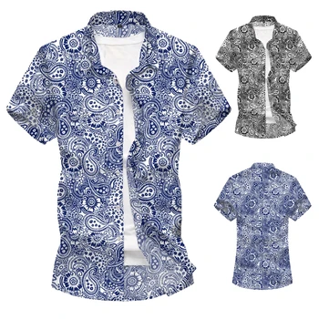 

2020 Men with Retro Beach Shirt Hawaiian Short-sleeved Floral Shirt