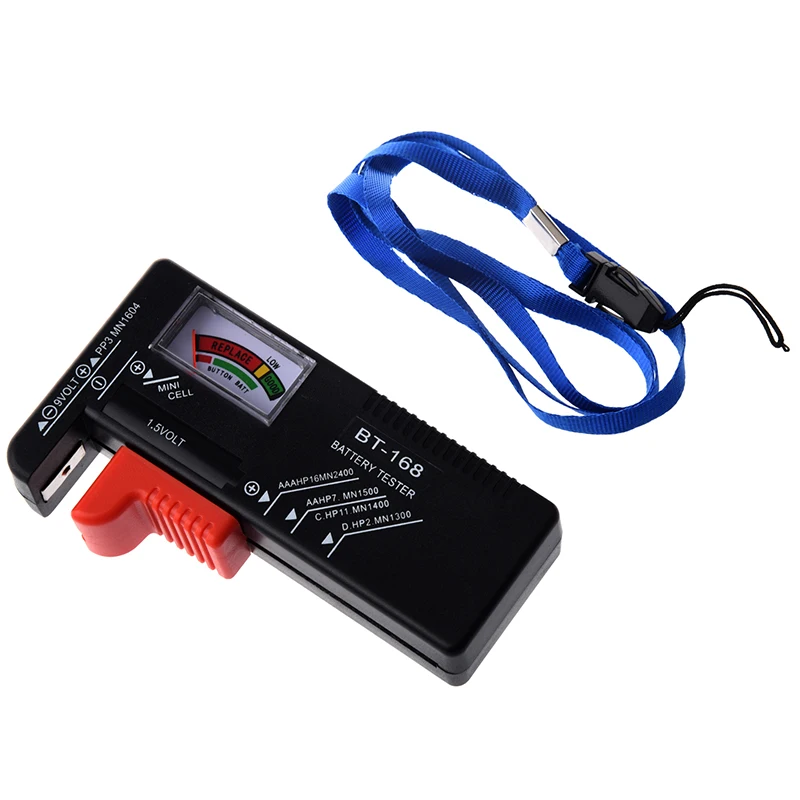 Универсальный тестер для батарей AA/AAA/C/D/9 V/Button Cell Batteries-Black Pakage в комплекте Универсальный Синий ремешок на шею
