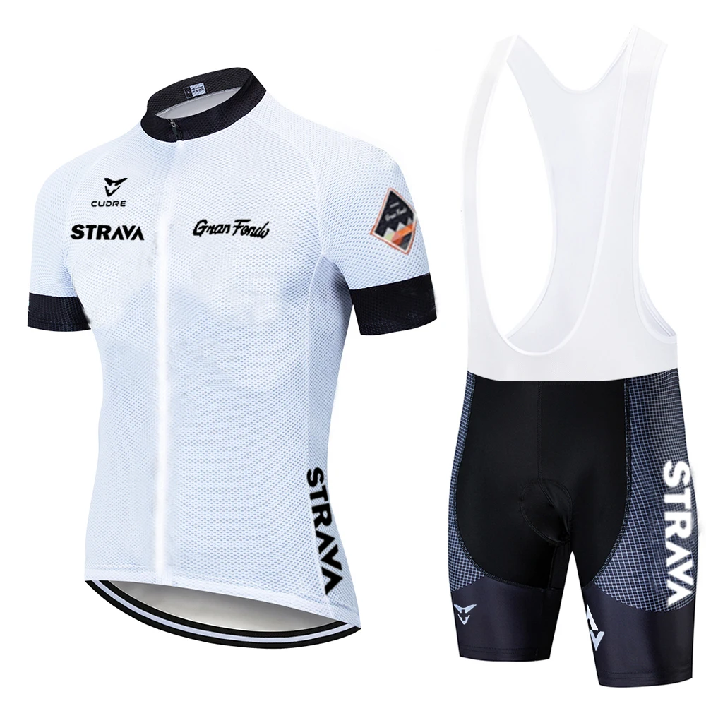 2020 new white STRAVA Pro Bicycle Team Short Sleeve Maillot Ciclismo Men Cycling Jersey Summer breathable Cycling Clothing Sets