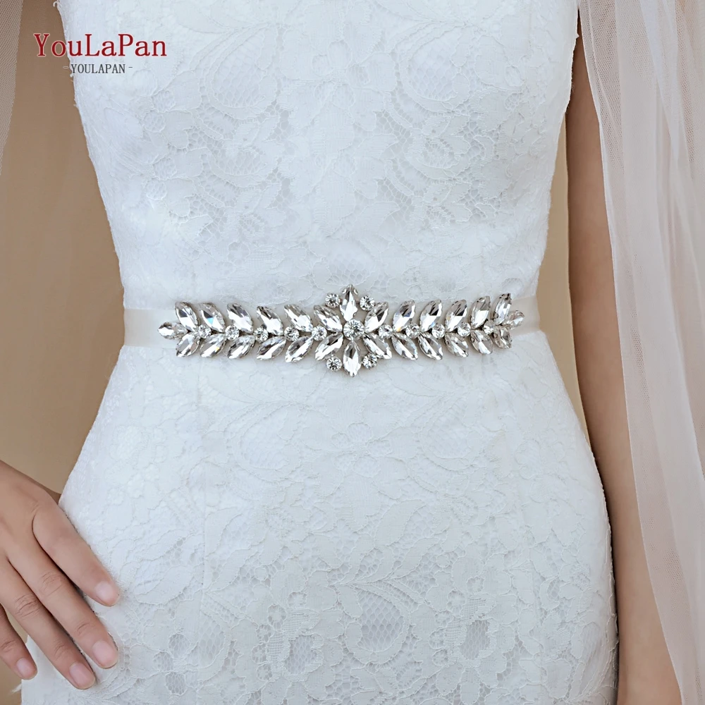 

YouLaPan S69 Wedding Dress Belt Rhinestone Applique with Ribbon Bridal Sash Wedding Dress Accessories Handmade Women Belt