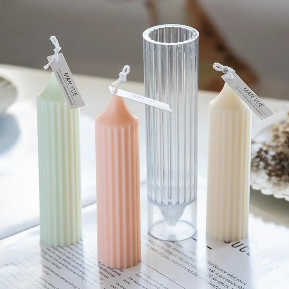 Square Cylindrical Candle Mold Acrylic Silicone Mould Stripe DIY