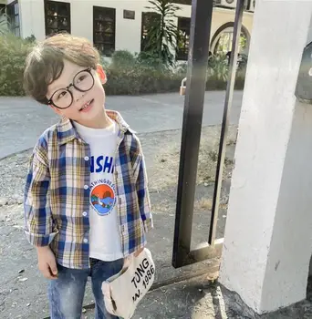 

2020 New Girls Boys Plaid Shirt Long Sleeve Spring Cotton Fashion Kids Top 1-7t PY32