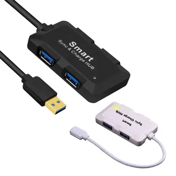 

4 Port USB 3.0 Super Speed HUB Powered Portable Slim Built-in Cable Expansion Data Sync Charging Adapter