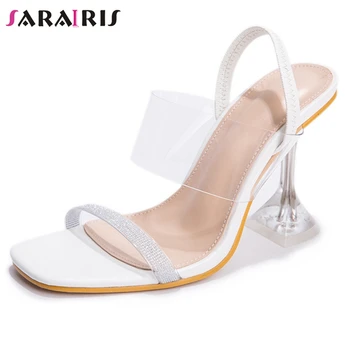 

SaraIris Ins Hot Fashion Female Square Toe PVC Clear Heel Back Strap Sandals 2020 Casual Sandals Women Summer Shoes Woman