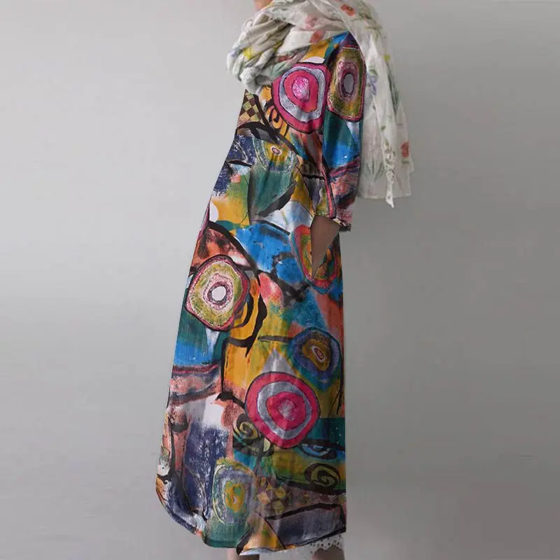Женское Платье До Колена, кафтан ZANZEA, летний сарафан с принтом, рукав до локтя, Vestidos, Лоскутная Туника, халат, Femme, большие размеры