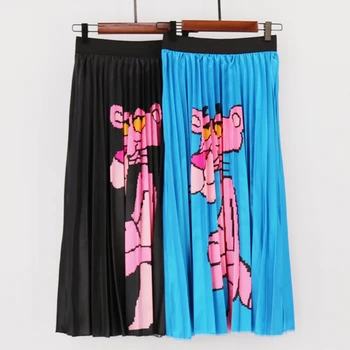 

Cartoon Mickey Pleated High Waist Long Skirt Women's Summer Autumn 2019 Casual Fashion Big Swing Bohemia Shift Skirts