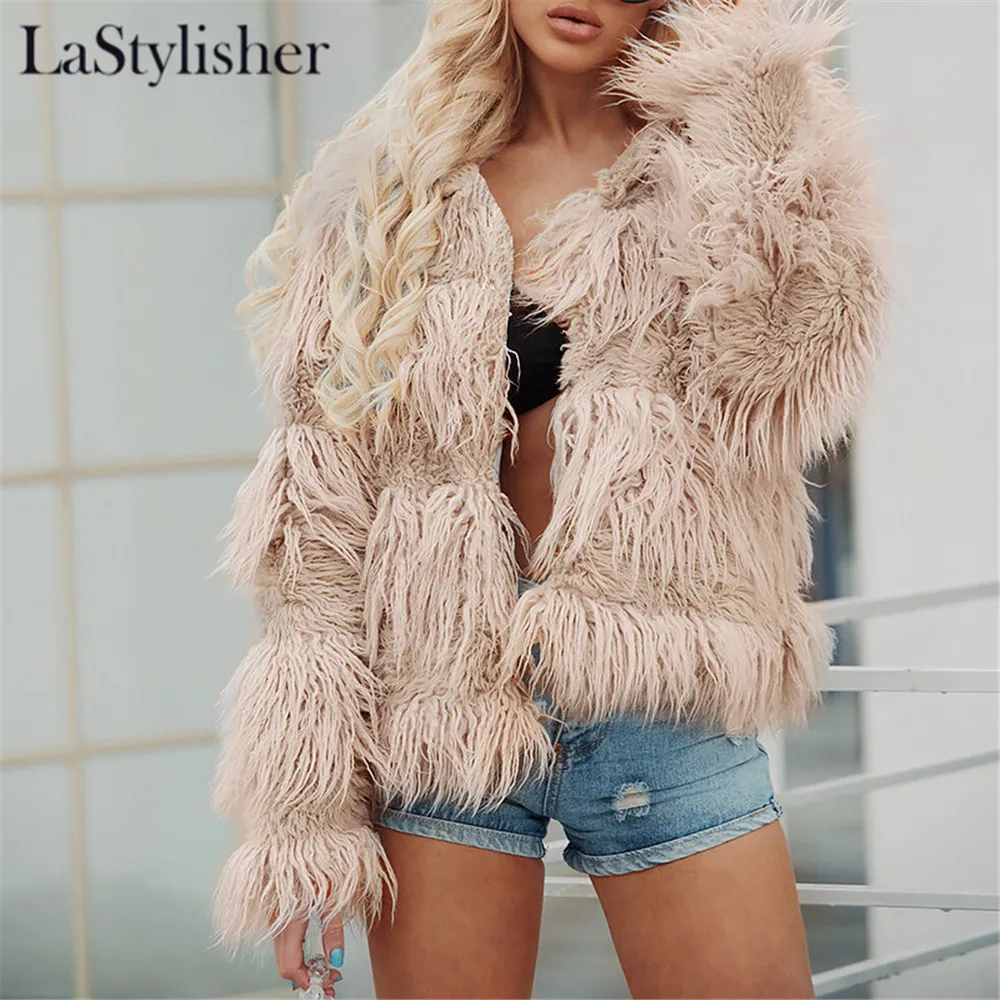 

Plus Size Winter Women Faux Fur Coats Pink Black Lady Clothing Fur Coat Woman Fluffy Jacket Hairy Overcoat Autumn 2019 China New