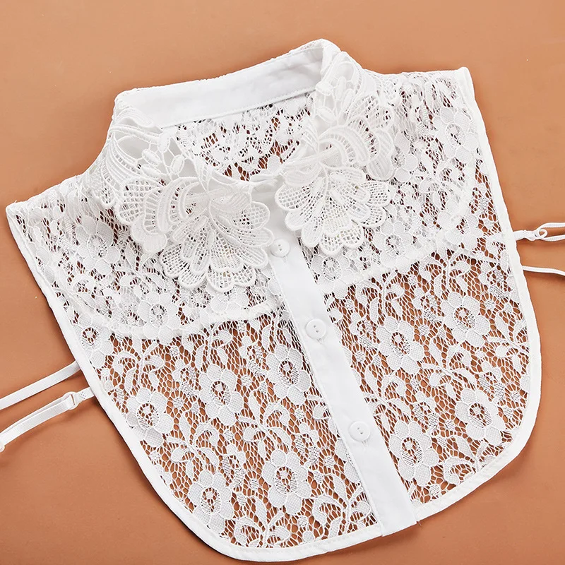 

New Women Hollow Lace Floral Embroidery False Collar Shirt Fake Collar Detachable Collar Lapel Blouse Top Nep Kraagie