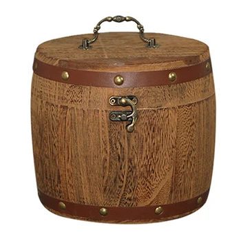 

Portable Antique Mini Wooden Barrel Storage Box For Tea Leaf Coffee Flour Beans