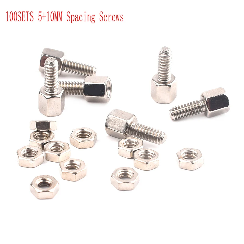 100SETS 5+10MM Hex head Spacing Screws with nut STANDOFF SPACER 5MM+10MM for D-Sub VGA DB9 DB15 DB25 RS232 COM serial connector |