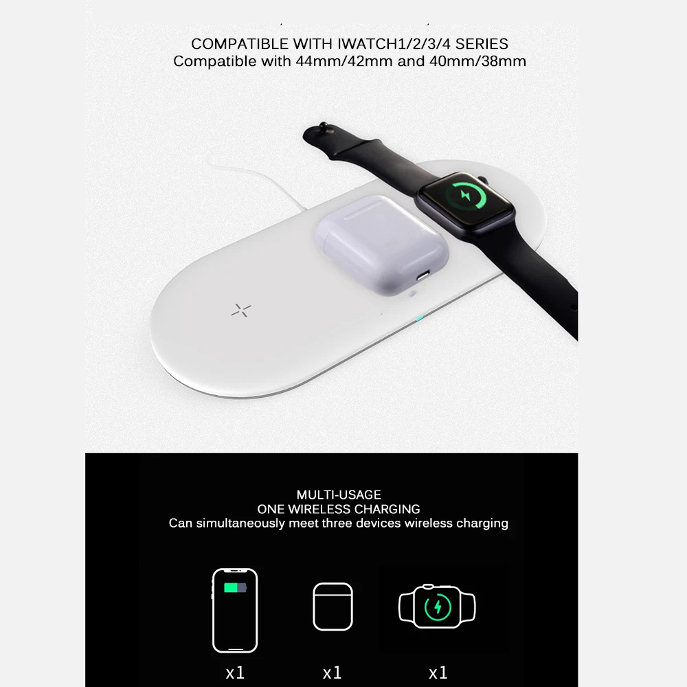 3 в 1 10 Вт Беспроводная зарядная станция Подставка для зарядки док iPhone Apple Watch Airpods