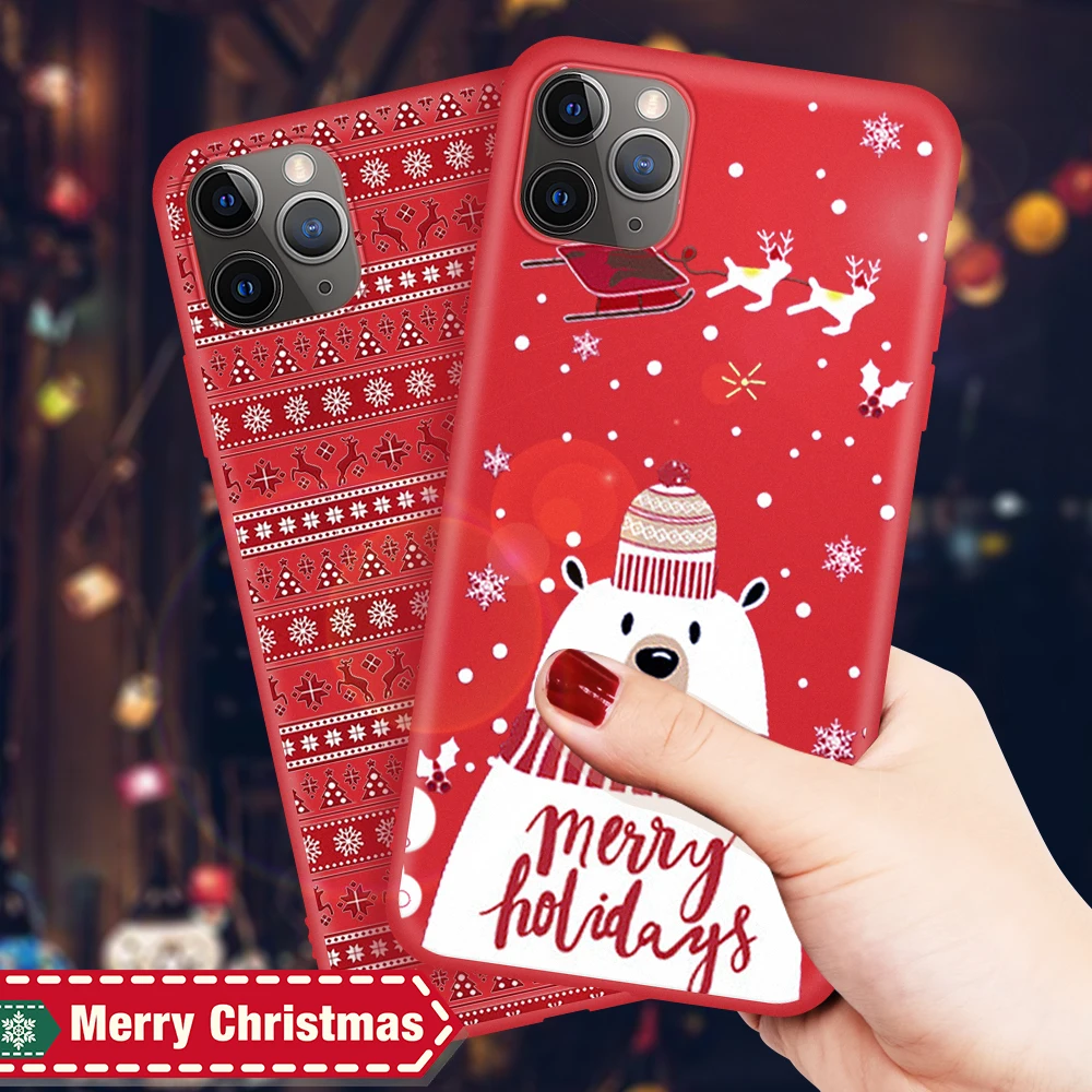 Red Christmas Santa Case for iphone 12 11 Pro Max Reindeer Tree Soft TPU Case for iphone 12 pro mini Christams gift protector