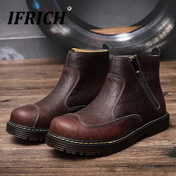 

Spring Autumn Leather Boot for Men Dark brown Mens Cowboy Boots High Quality Zipper Boot Man Fashion Working Boots Men Big Size