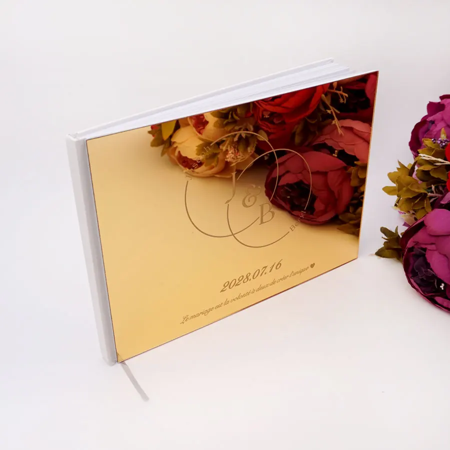 Wedding Personalized Acrylic Mirror Marriage Guest-Book Engagement Memorial Bridal Shower Book