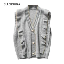 BIAORUINA женский элегантный вязаный свитер жилет пэчворк золотые линии шикарный с бисером Дамская мода свободные свитера с v-образным вырезом