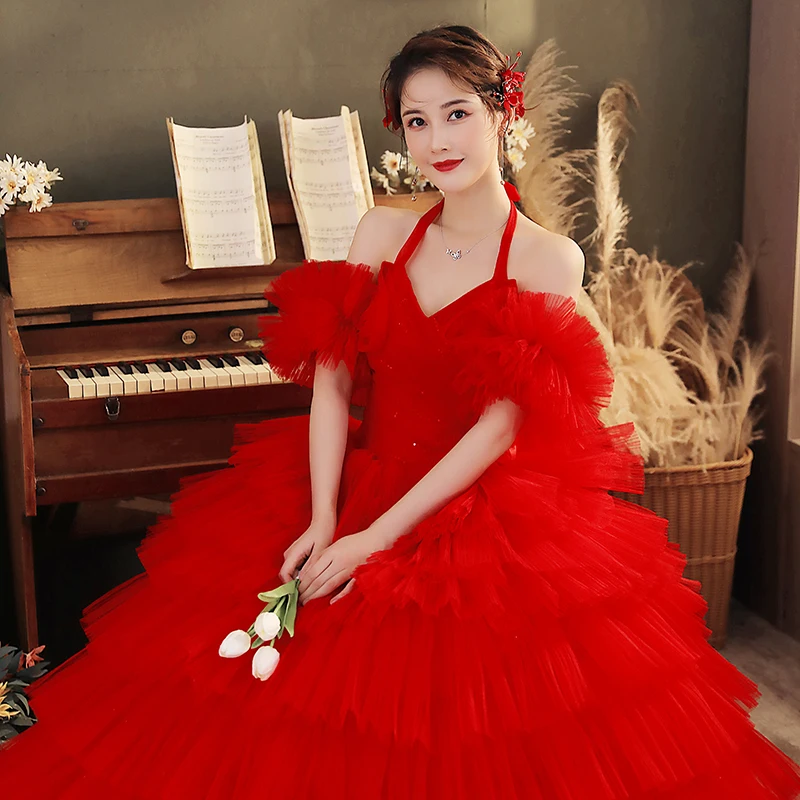 Red Halter Vestidos New Quinceanera Dresses Sweet Party Dress Stratum Ball Gown Off The Shoulder Robe De Bal Customize