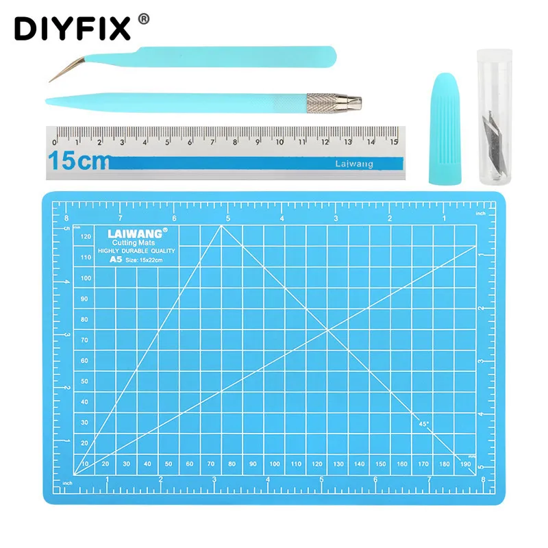 DIYFIX A5 ПВХ художественная ручка для гравировки ручная резка коврик линейка пинцет с лезвием Knief набор канцелярских инструментов для офиса Скрапбукинг - Цвет: Blue