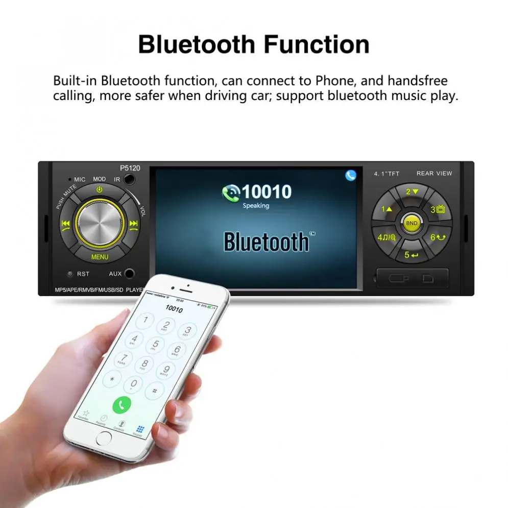 P5120 4,1 дюймов 1 Din Bluetooth автомобильный MP5 плеер TFT экран стерео аудио FM станция Авто видео с пультом дистанционного управления