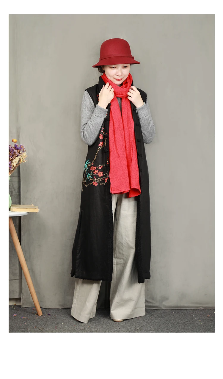 LZJN 2020 Spring Vest Women Waistcoat Warm Fleece Traditional Chinese Cardigan Long  Vest Ladies Sleeveless Veste Femme (19)