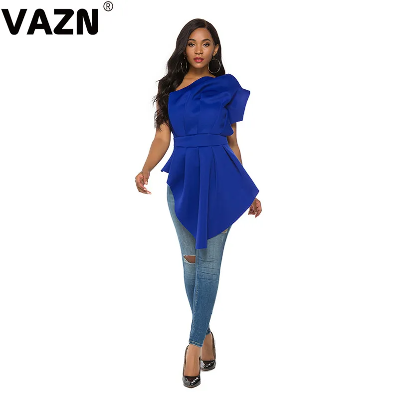 VAZN KEN21245, летняя, последняя мода, для молодых леди, для заметок, сексуальные, Клубные, модные, одноцветные, с открытыми плечами, асимметричные, тонкие, Длинные футболки