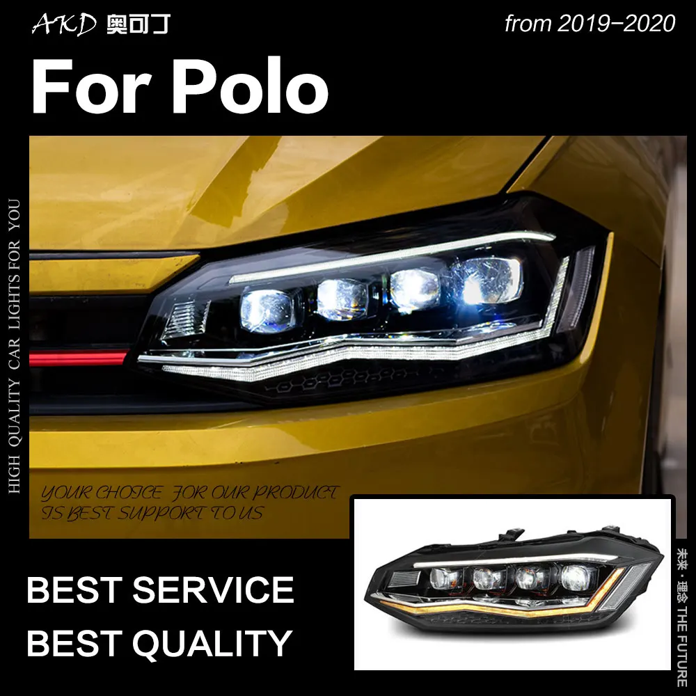 AKD Head Lamp for VW POLO LED Headlight 2019-2020 POLO DRL Turn Signal High Beam Angel Eye Projector Lens