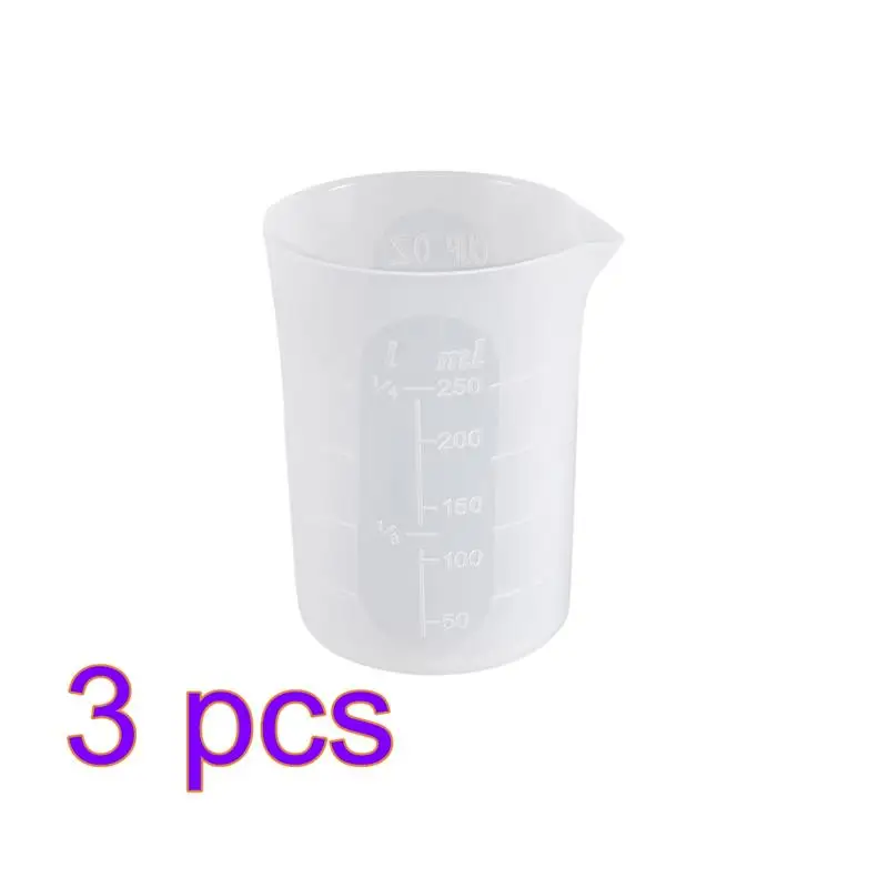 B-250ml 3pcs 100 мл 250 мл силиконовые мерные стаканчики, инструмент, прозрачный Градуированный эпоксидный разделительный стаканчик для литья УФ полимерной формы, ювелирное искусство, кухонная лаборатория - Цвет: B-250ml 3pcs