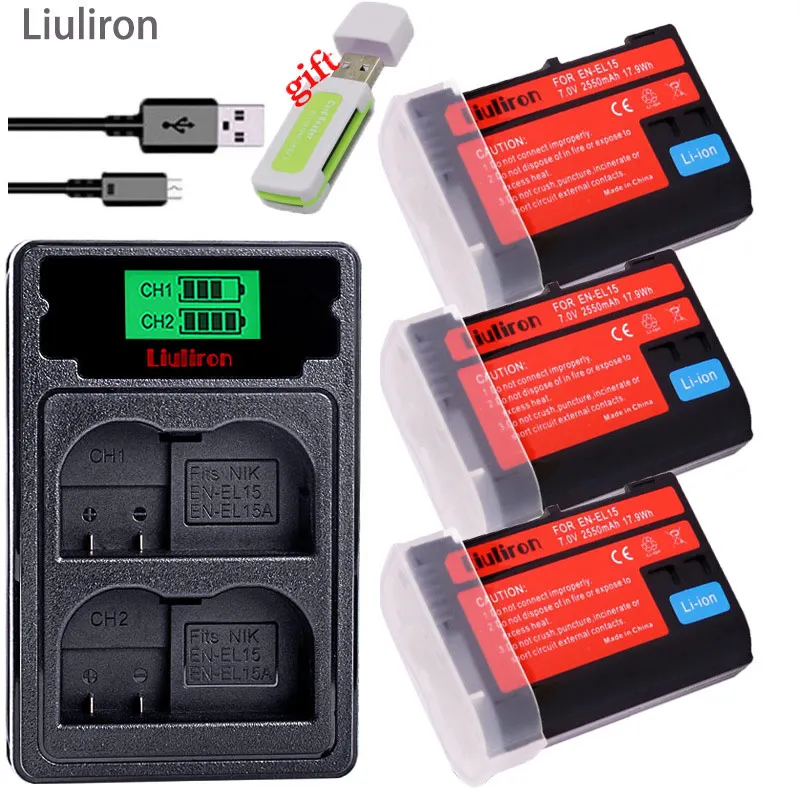 EN-EL15 RU EL15 ENEL15 EL15A Батарейки+ ЖК-дисплей Dual USB Зарядное устройство для Nikon D600 D610 D600E D800 D800E D810 D7000 D7100 d750 L15 - Цвет: charger and 3battery