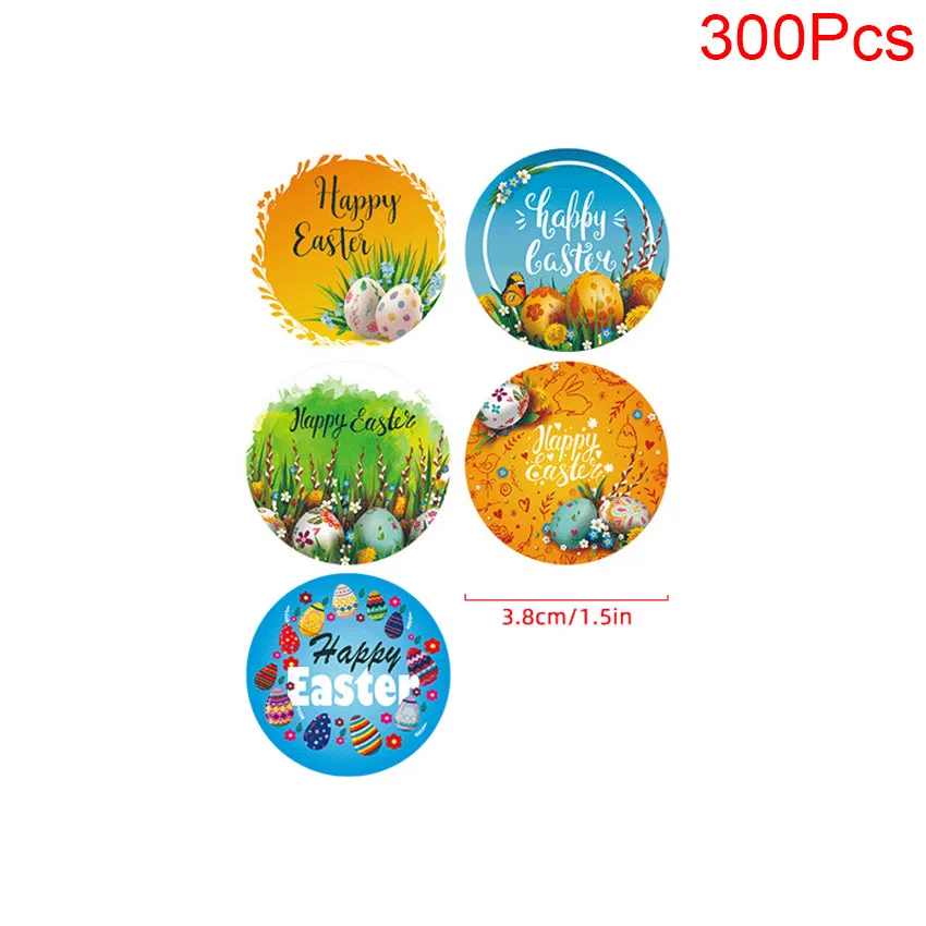 1.5inch Happy Easter Stickers 100-500pcs Color Easter Egg Adhesive Sticker Label Envelope Sealing Easter Party Decor Kids Gifts 