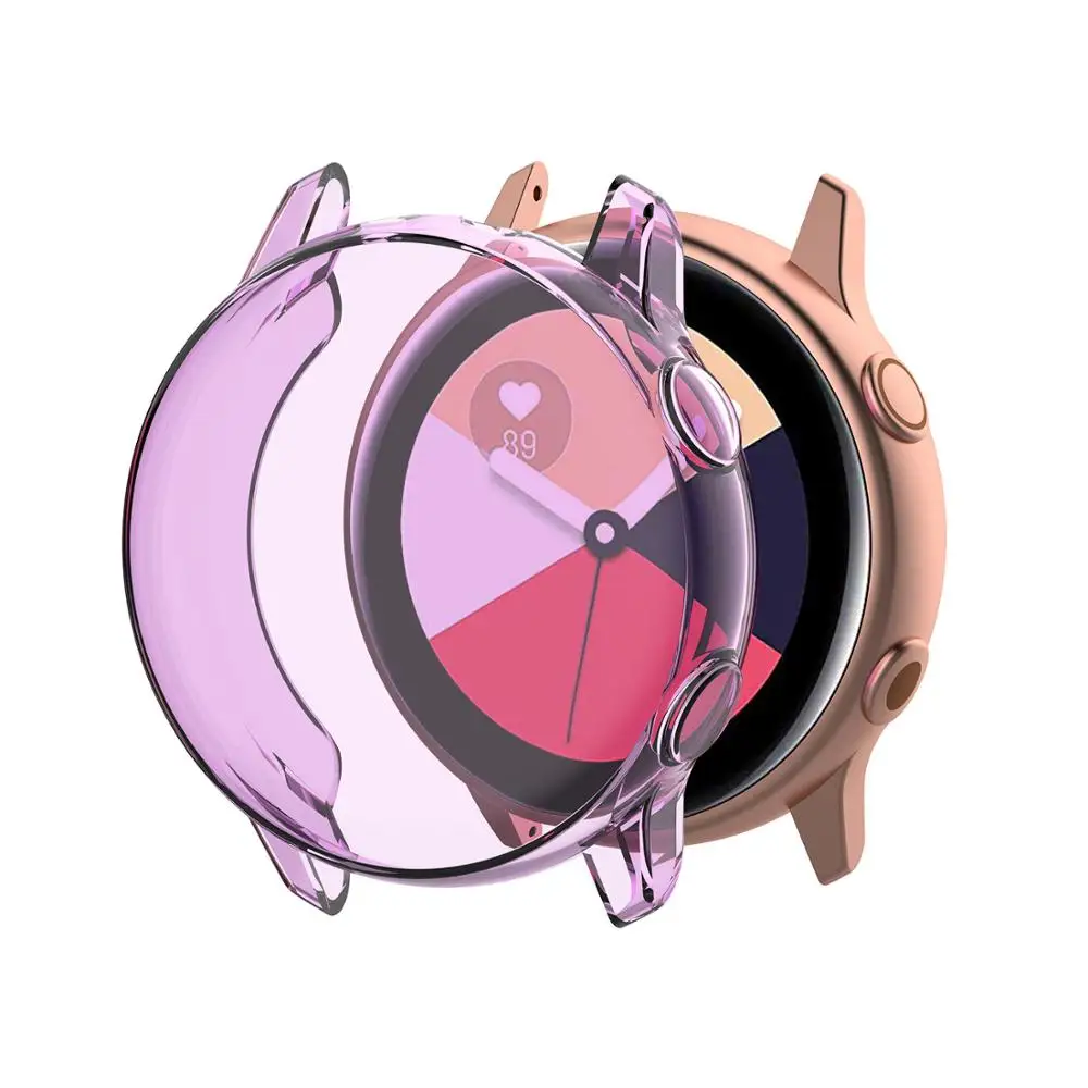 Transparent purple Чехол для samsung galaxy watch active/active2 чехол бампер аксессуары протектор полное покрытие силиконовый защитный чехол для экрана - Цвет ремешка: Transparent purple
