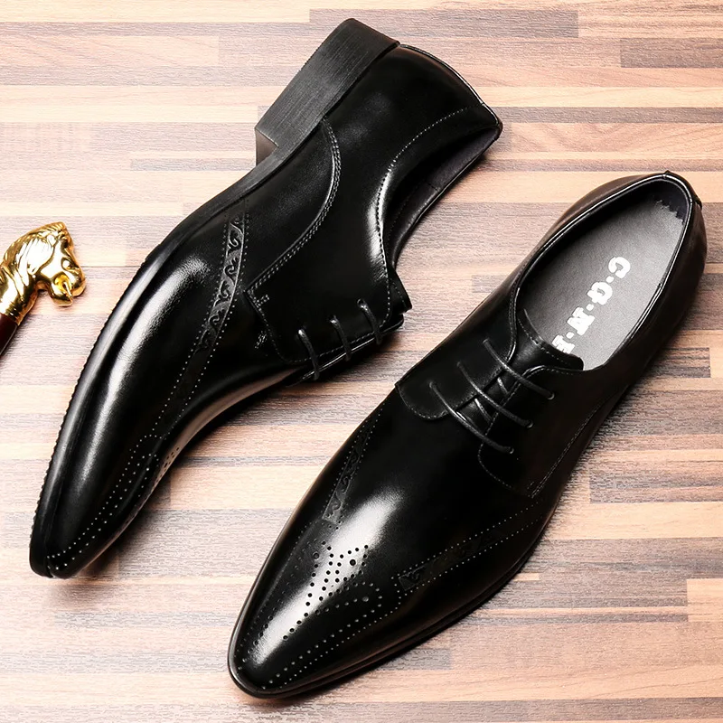

Men Business Formal Wear Leather Shoes Men's Lace-up Pointed Toe Leather Shoes Zapatos De Hombre
