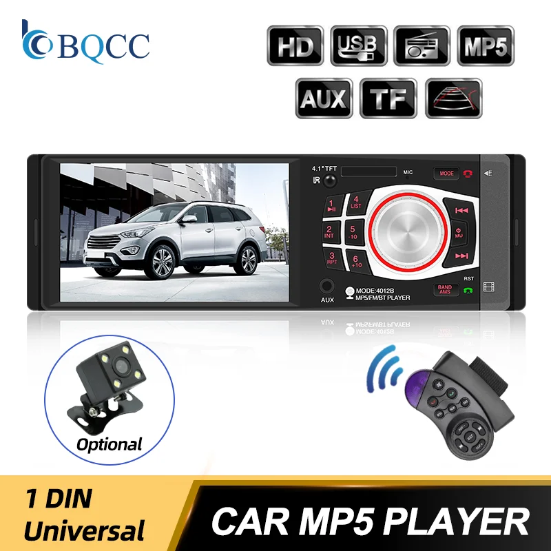 Автомагнитола 1 Din 4 дюйма Bluetooth HD AUX FM USB TF MP5 с камерой заднего вида и пультом